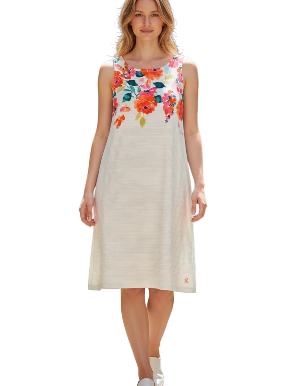 Joules Riva Dress Size 8 Orange Pink Aqua Floral Tank Shift Cotton Summer